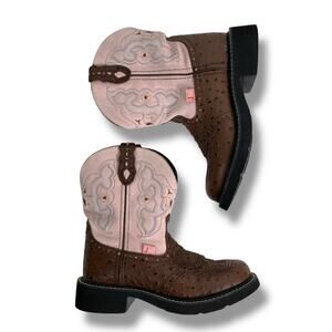 Justin Gypsy Cowboy Boots Leather Style L9935 Ostrich Print Pink Brown Size 7B